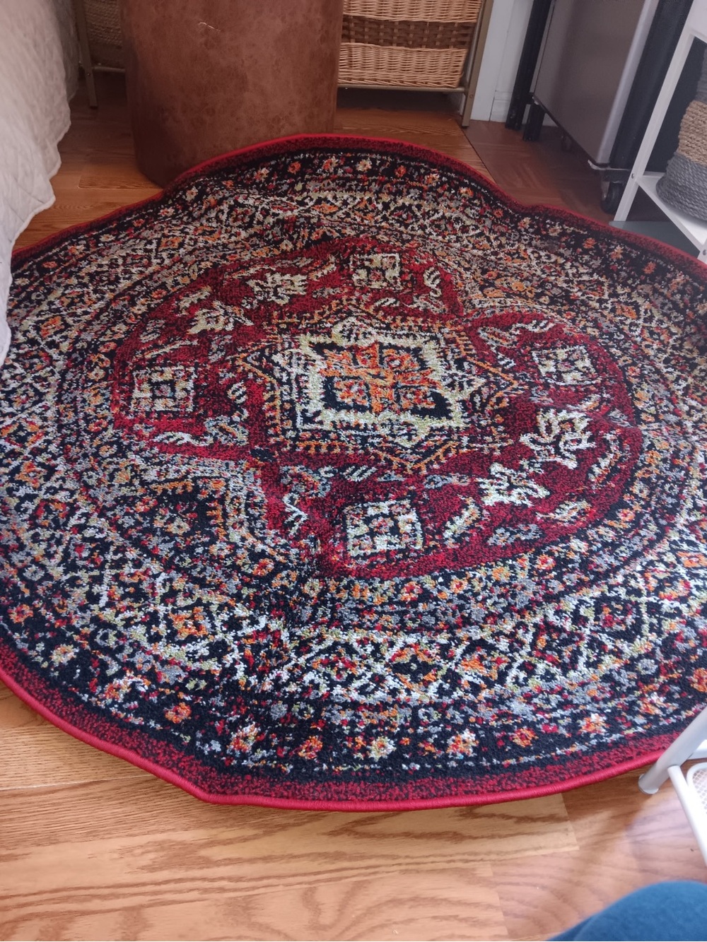 Round Red Floral Medallion Area Rug